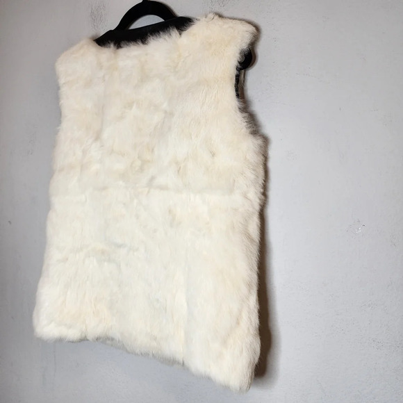 Saks Fifth Avenue Rabbit Fur Leather Zip Vest Women's Size Large Pockets - Picture 14 of 16